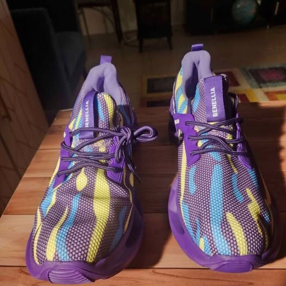 Purple Yellow Blue Mesh Upper and Plastic Athletic Shoes 45 11.5 to 12